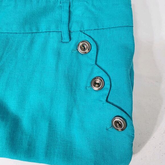 Zac & Rachel Womens Cropped Pants Size 12 Linen Blend Button Detail Pockets Blue - Picture 6 of 9